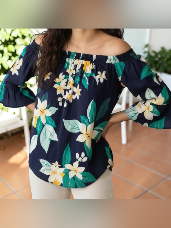 Old Navy Tops - Old Navy NWT Navy Floral Off-Shoulder Tunic Top, Size XS